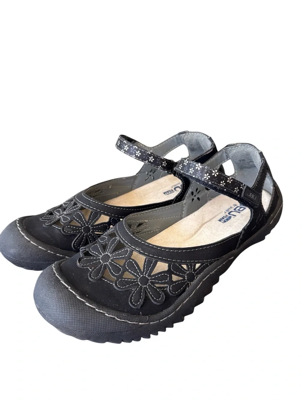 JBU Wildflower Black Faux Leather Mary Jane Cushioned Vegan Shoes Size 9 (PR1)